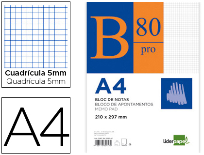 Bloc notas Liderpapel A4 80h 60g/m² c/5mm. encolado